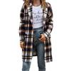 PLBSE Cappotto di lana da donna con risvolto a tacca monopetto, giacca lunga a quadri con tasche, Blu, XL