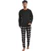 SaneShoppe Pigiama da uomo a maniche lunghe in pile termico con pantaloni a quadri Nero L