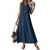 Generico Abito Lungo Senza Maniche con Scollo a V, Abiti Estivi Casual, Lunghi e fluidi, per Le Vacanze al Mare (Dark Blue,M)
