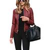 Onsoyours Donna Autunno Inverno Ecopelle PU Giacca da Moto Outwear Colore Solido Manica Lunga Cerniera Slim Bomber Jacket Giubbotto Cappotto A Rosso S