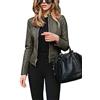 Onsoyours Giacca in Pelle Naturale Donna Giubbotto Biker Vintage Giubbino Moto Vera Pelle A Army Green L