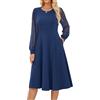 GRACE KARIN Vestito A-Line Donna in Cotone e Poliestere con Effetto Tessuto Bicolore, Scollo Classico, Tasche Aperte sui Fianchi Blu Navy XL
