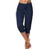 ORANDESIGNE 3/4 Pantaloni Sportivi da Donna Capri Pantaloni di Vita Alta Pantaloni Estivi Casual da Sport Pantaloni al Ginocchio Donna Elasticizzati con Coulisse da Palestra Jogging C Blu Scuro L