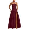 Generico Vestito Donna Sexy Spacco Senza Manica Lungo Scollo a Elegante Slim Maxiabito da Festa Cocktail Sera,Vestito Lungo Elegante High Split Donna - Abito da Senza Maniche Tinta Unita per Cerimonia Sexy