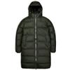 RAINS Cappotto lungo Unisex in tessuto 100% poliestere rivestito in poliuretano, modello Alta Long Puffer Jacket W3T4, senza piume, collo alto con cappuccio regolabile con coulisse, tasche late.