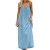 Generico Abito Lungo Donna Taglie Forti Vestito Schiena Scoperta Casual Ampio Vestito Mare Senza Maniche per Il Libero con Schiena Scoperta Elegante a Maniche Lunghe Vestiti Estivi Donna (Sky Blue, S)