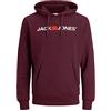 JACK & JONES - Felpa da Uomo con Cappuccio e Logo, Rosso (Port Royale/Reg Fit)., XS
