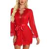 RSLOVE Abito sexy da donna in pizzo Kimono Babydoll Lingerie da sposa Copricostume rosso M