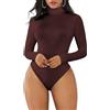 Joyshaper Body Donna Maniche Lunghe Collo Alto Elegant Bodysuit Tops Maglia Dolcevita T-shirt Aderente Tuta Tinta Unita, Marrone, L