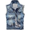 ORANDESIGNE Gilet per Uomo Vintage Strappato Gilet di Jeans da Uomo Fresco Senza Maniche Giacca Jeans Capispalla F Azzurro XL