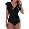 Yuson Girl Costume da Bagno Intero Donna Sexy Scollo a V Costumi Mare Interi Curvy Schienale Costume Contenitivo Imbottiti Reggiseno Beachwear Spiaggia Bikini con Controllo della Pancia(Nero, S)