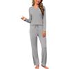 Litherday Pigiama Donna Set in Cotone Manica Lunga Scollo a V Pigiama Caldo Casual con Pantaloni Comodi con Tasche per Giorni Freddi