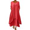 ORANDESIGNE Abito Lungo Donna Cotone e Lino Caftano Boho Abito Ampio Casual Moda Manica Lunga Scollo a V Abiti Lunghi Vestito Estivo Taglie Forti Eleganti Vestiti 2 in 1 Maxi Abito A Rosso XXL