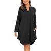 Vlazom Camicia da Notte Cotone con Bottoni a Maniche Lunghe Davanti Curvy Scollo a V