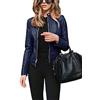 Onsoyours Giacca in Pelle Naturale Donna Giubbotto Biker Vintage Giubbino Moto Vera Pelle A Blu Navy L