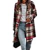 ticticlily Cappotto Lungo in Lana da Donna Giacca Scozzese Giacche Elegante Cappotto Invernale Bottoni Cardigan Capispalla Casuale Jacket A Rosso L