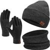 Bequemer Laden Invernali Cappello Sciarpa e Guanti Touch Screen, Berretto in Maglia Scaldacollo e Guanti con Fodera in Pile per Uomo Donna