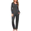 Litherday Set Pigiama Donna Lungo in Cotone Casual Due Pezzi con Manica Lunga Scollo a V Pantaloni con Tasche Intimo Notte Confortevole