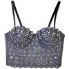 LIUYUYOUGO Corsetto Stringivita Top Corto Push-Up Con Strass Sexy Da Donna Con Corsetto Glitterato E Perline Reggiseno Gilet Trasparente In Pizzo Floreale Con Spalline Sottili Canottiere Per Feste E