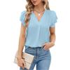BUNSLOOM Camicetta da donna in chiffon, estiva, a maniche corte, con scollo a V, maniche a sbuffo, casual, elegante, camicetta da lavoro, top, ufficio, abbigliamento da lavoro, Blu, L