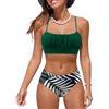 Rayson Costumi da Bagno per Donna a Due Pezzi Ruched Bandeau Bikini Set Regolabile Tracolla Costumi Donna Imbottito Push Up Bikini Top Sgambata a Vita Alta Fond Beachwear Swimwear(Verde/Foglie,L)
