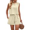 crazy bean Tuta Estiva Due Pezzi Senza Maniche da Donna Tuta Sportiva Estiva di Moda Femminile Completo Casual Estivo Top Senza Maniche e Pantaloncini a Vita Alta con Tasche Bianco L
