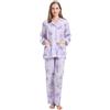 Amaxer Pigiama da Donna in Due Pezzi Set Pigiama in Cotone Set da Notte da Notte a Maniche Lunghe Tuta da Notte e Pantaloni del Pigiama Set da Salotto,Grande Fiore Viola,M