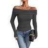TrendiMax Camicetta da Donna a Maniche Lunghe con Spalle Scoperte Maglietta Elegante Maglia Aderente Jersey Sexy