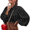 Onsoyours Donne Camicette Manica Lunga Pieghe Chiffon con Scollo V a Pois Camicia Blusa Nero M