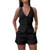 shownicer Tailleur Donna Eleganti Pantaloncini e Gilet Completo Blazer a Senza Maniche 2 Pezzi Tuta in Vita Set in Tinta Unita Pantaloni Corti Due Pezzi Suit A Nero M