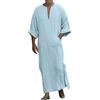 RUMAOZIA Abbigliamento Arabo Uomo Kaftan Cotone Scollo a V Kaftan Manica Corta Robe Alla Moda Tunika Camicia da Notte Vestito da Preghiera Uomo Thobe Arabia Saudita Abbigliamento Uomo Etnico