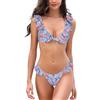 SHEKINI Costume da Bagno Donna Sexy V Profonda Bikini Beachwear Ruffles Flounce Regolabile Costumi da Bagno Due Pezzi Mare e Piscina(M, Stampa Blu Foschia)