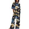 Uwdiohq Abiti Estivi per Donna 2 Set di Lino in Cotone T-Shirt Oversize Pantaloni A Gamba Dritta Tuta Taglie Forti Camicia da Notte Elegante (Black, XXXL) Pigiama Corto Bottoni Bianco Pijamas