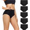 wirarpa Mutande Donna Slip Vita Alta Culotte in Cotone Nero Pacco da 5 Taglia XS