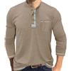 YawYews Maglietta Uomo Manica Lunga Henley T Shirt Maglia con Tasca Bottoni Casual Estive Polo Tshirt Cachi XL