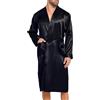 Lovasy Vestaglia Uomo Raso Accappatoio Kimono Leggero in Seta a Maniche Lunghe Camicia da Notte Uomo Accappatoio e Biancheria da Notte con Cintura e Tasca,A-nero,S