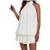 Generico Vestito Donna Elegante Senza Maniche Mini Abito con Scollo Halter e Volant Estivo Vestito Donna Corto Sexy Mini Abito Nero Elegante con Schiena Scoperta e Collo Alto Miniabito da Sera Festa Discoteca