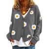 ORANDESIGNE A Grigio Cardigan Maglione da Donna Scollo a V Maglia Aperta Maniche Lunghe Maglioni con Bottone Invernale Cappotto Autunno Stampa a Margherita Maglione M