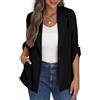 PrinStory Blazer da donna aperto sul davanti, cardigan a maniche regolabili, giacca blazer con tasche con bottoni, Nero , 40-42