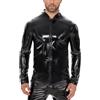 Ausing Top in Pelle Lucida da Uomo Top con Cerniera Cappotto in Pelle Aderente Uomo Top Giacca a Maniche Lunghe Camicia Clubwear Esotico Hippie Disco Party, Nero , XXL