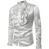 LSFYSZD Camicie da uomo in raso con volant a maniche lunghe in seta come raso colletto alla coreana tinta unita slim fit camicia casual, bianco, M