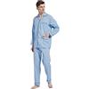 Amaxer Classico Pigiama da Uomo in Due Pezzi,in Cotone,da Notte,a Maniche Lunghe,con Tasche,con Coulisse,Blu Cielo,M