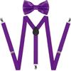 Beaface Bretelle per pantaloni da uomo, bretelle da uomo con 3 clip resistenti e set di papillon, bretelle elastiche regolabili per matrimoni, affari, casual, Viola, Taglia unica