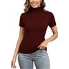 Enjoyoself Maglione Maniche Corte in Cotone Collo Alto Pullover Elegante a Maglieria-Borgogna/S