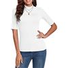 WOWENY Pull à Manches Courtes pour Femme élégant T-Shirt à 1/2 Bras avec col Montant élastique T-Shirt à col Roulé en Coton Tops de Base Chemise Chemisier