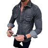 each women Camicia di Jeans A Maniche Lunghe da Uomo Slim Fit Camicia Casual con Bottoni A Pressione Taschino con Risvolto