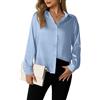 LIUYUYOUGO Camicia Donna Camicette di Seta per Donna Eleganti Eleganti A Maniche Lunghe con Bottoni in Raso Morbide Casual Larghe con Scollo A V per Lavoro Ufficio Tutti I Giorni Top Outfit Azzurro