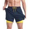 maamgic Uomo Pantaloncini da Surf 2-in-1 con Compressione | 5 5' Pollici Interni Asciugatura Rapida Costume da Bagno Corti con Tasche Interna Navy Blu Giallo 5.5 L