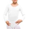 The Fancy Dress® Body da bambina in cotone elasticizzato per la scuola, danza e ginnastica, a maniche lunghe, età 3-13 anni, bianco, 11-12 Years