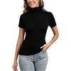 Enjoyoself Maglione Maniche Corte in Cotone Collo Alto Pullover Elegante a Maglieria-Nero/S